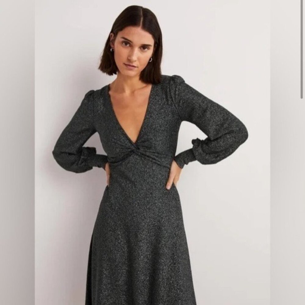 NWT Boden Black Silver Metallic Midi Dress - Picture 5 of 8